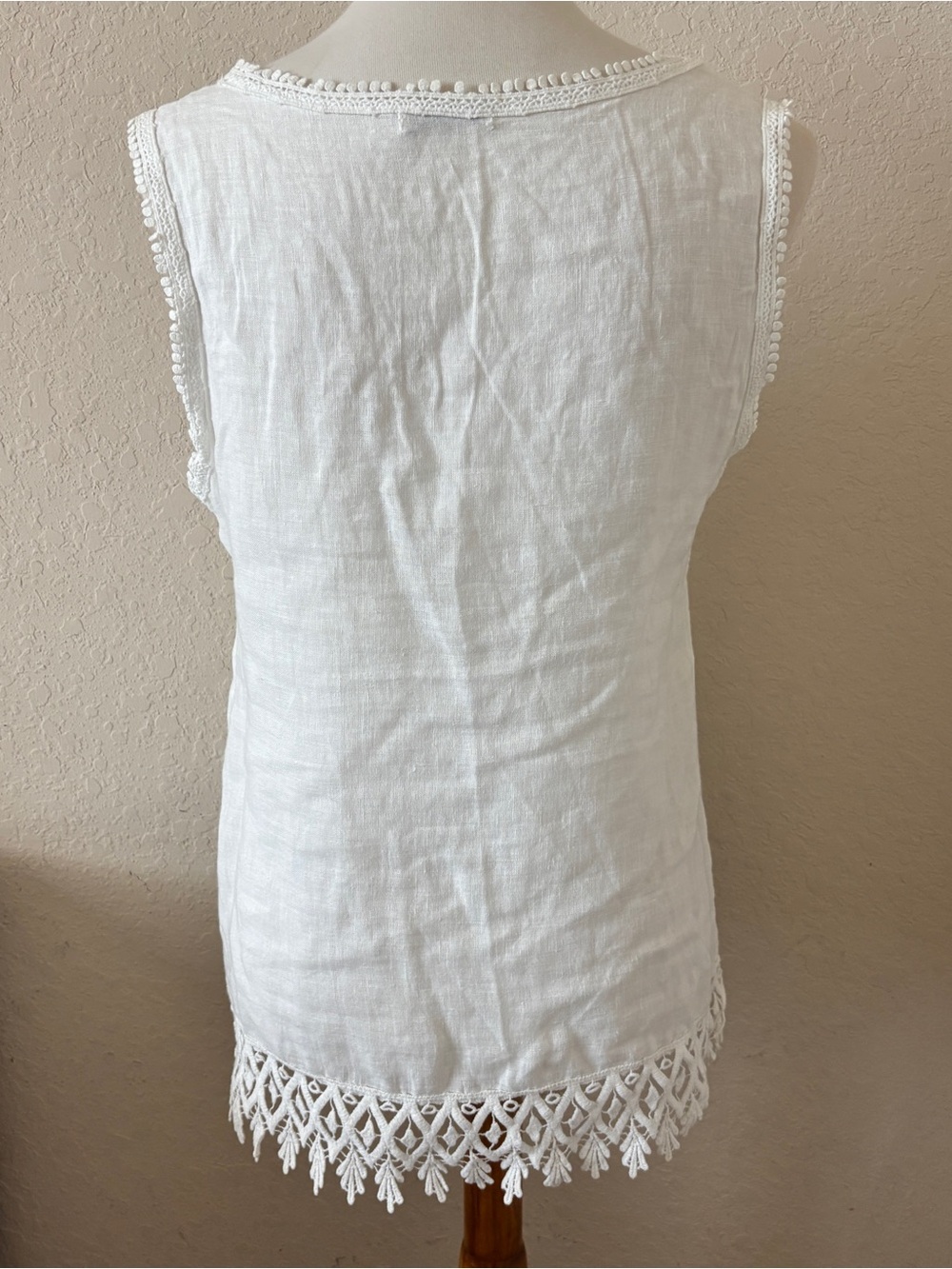 Valentina Naldi Shirt Made in Italy 100% Linen Boho Sleeveless Top Embroidered M - Picture 4 of 5
